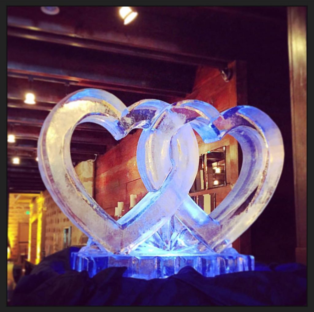 Interlocking hearts ice sculpture