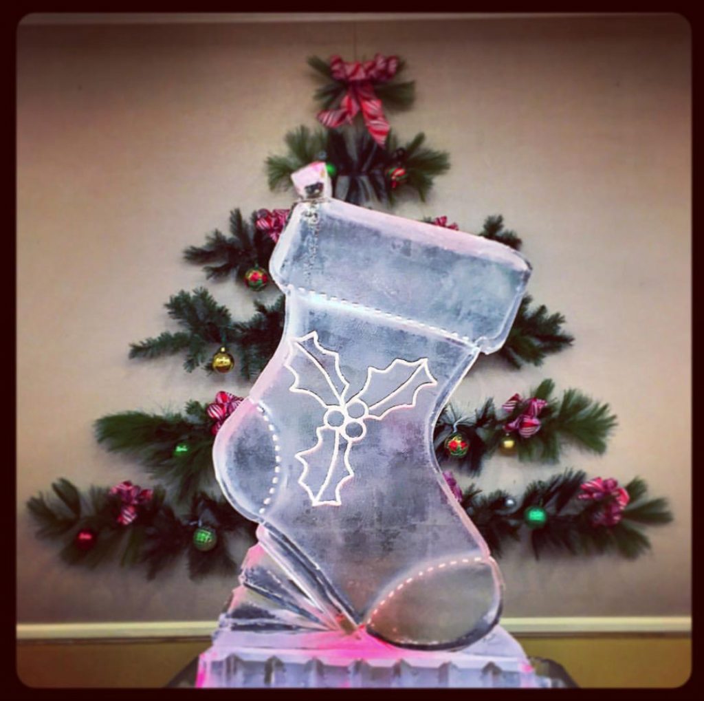 Stocking shaped ice sculpture