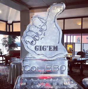 Gig'Em Aggies Thumbs-Up Ice Sculpture by Full Spectrum Ice Sculptures