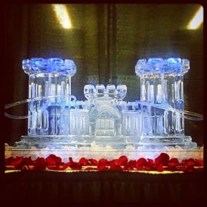 Castle shaped ice sculpture for military event by Full Spectrum Ice Sculptures