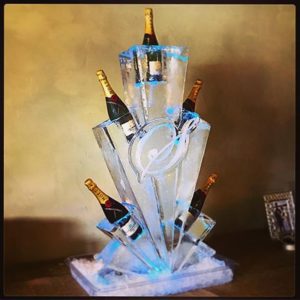 Champagne holder ice sculpture by Full Spectrum Ice Sculptures
