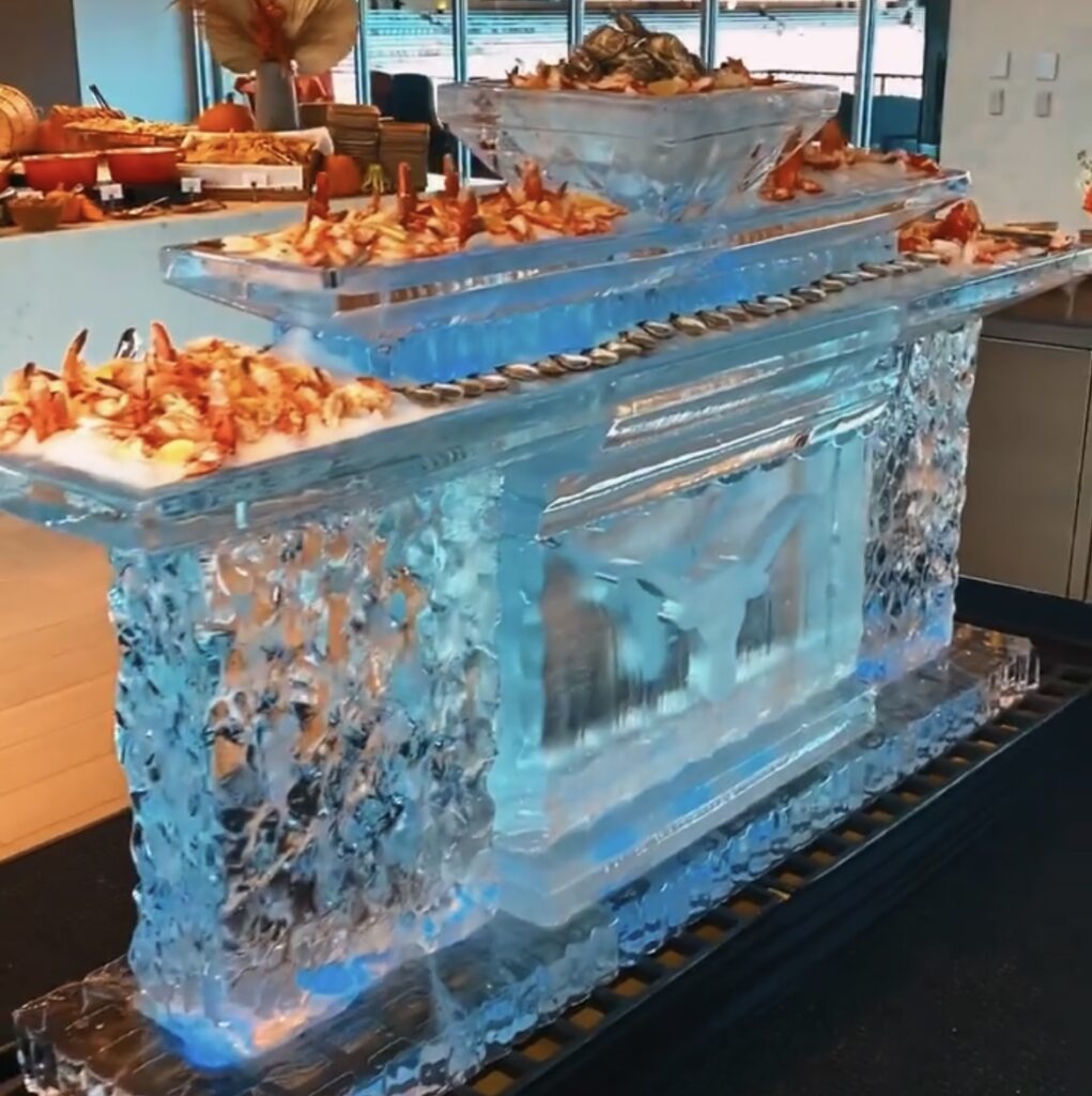 Shrimp ice bar by Full Spectrum Ice at DKR Stadium Field House on South End at Longhorn Football Game