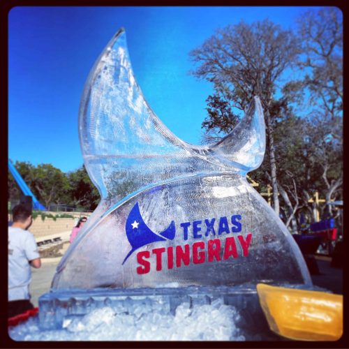 Patriotic ice sculpture centerpiece for an event.