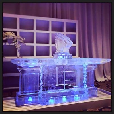 Full Ice Bar with Shot Luge and Initials etched on the front by Full Spectrum Ice Sculptures