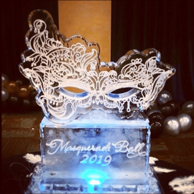 Mardi Gras themed ice sculpture by Full Spectrum Ice Sculptures