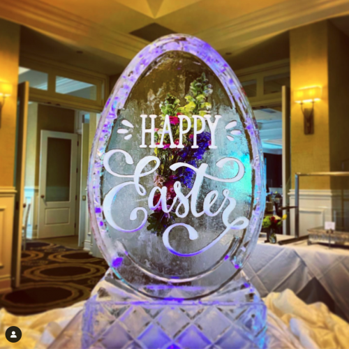 ice sculpture easter egg with flowers by full spectrum ice
